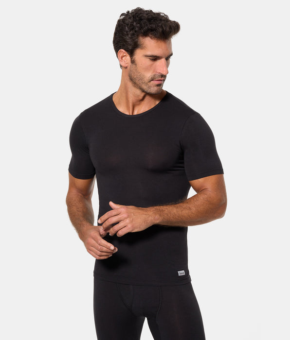 Abanderado Men's Black Thermal Short-Sleeved Round Neck T-Shirt Termaltech
