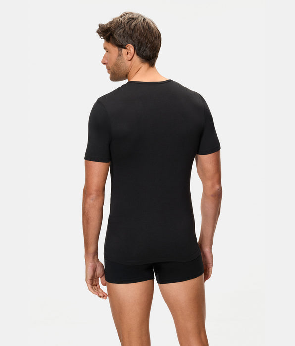 Abanderado T-shirt térmica preta de manga curta e gola redonda para homem Termaltech