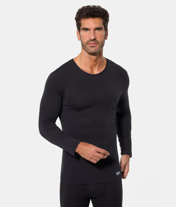 Abanderado Men's Black Thermal Long Sleeve Round Neck T-Shirt Termaltech