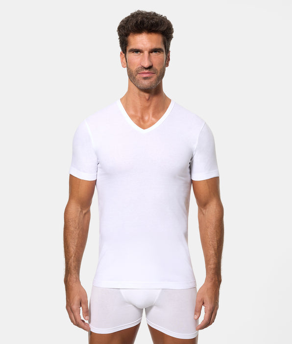 Abanderado Men's 100% Cotton V-Neck Short-Sleeved T-Shirt, White