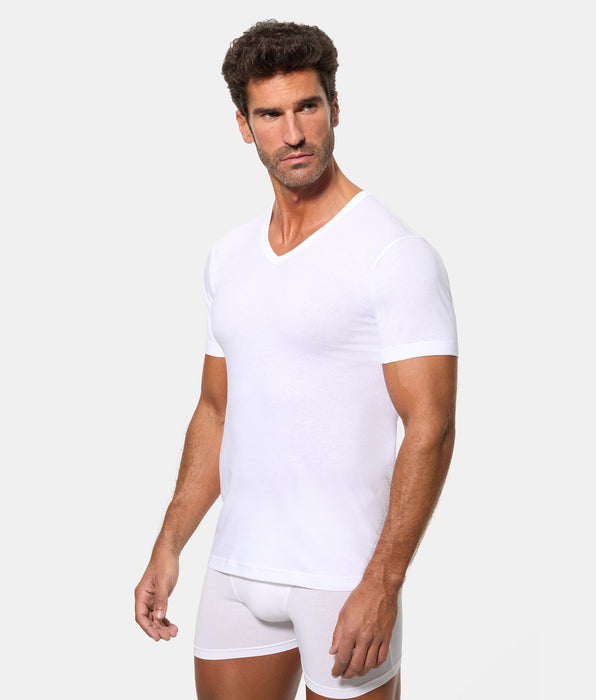 Abanderado Men's 100% Cotton V-Neck Short-Sleeved T-Shirt, White