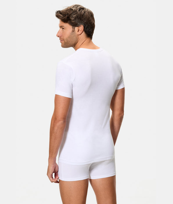 Abanderado Camiseta Manga Corta Cuello Pico Algodón 100% blanca hombre