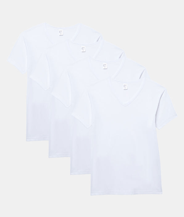 Abanderado Pack 4 Camisetas Manga Corta Cuello Pico Algodón 100% blancas hombre