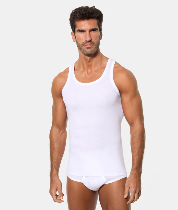 Abanderado Camiseta de Tirantes Clásica Canalé Algodón 50% Poliester 50% blanca hombre