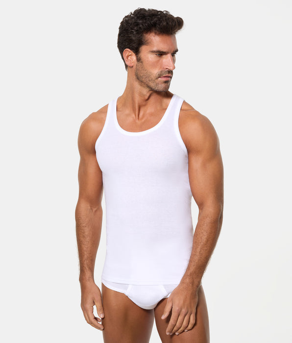 Abanderado Men's Classic Ribbed Tank Top, 50% Cotton, 50% Polyester, White