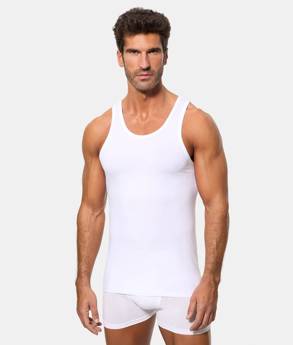 Abanderado Men's White Regul'activ Thermoregulatory Technology Stretch Cotton Tank Top