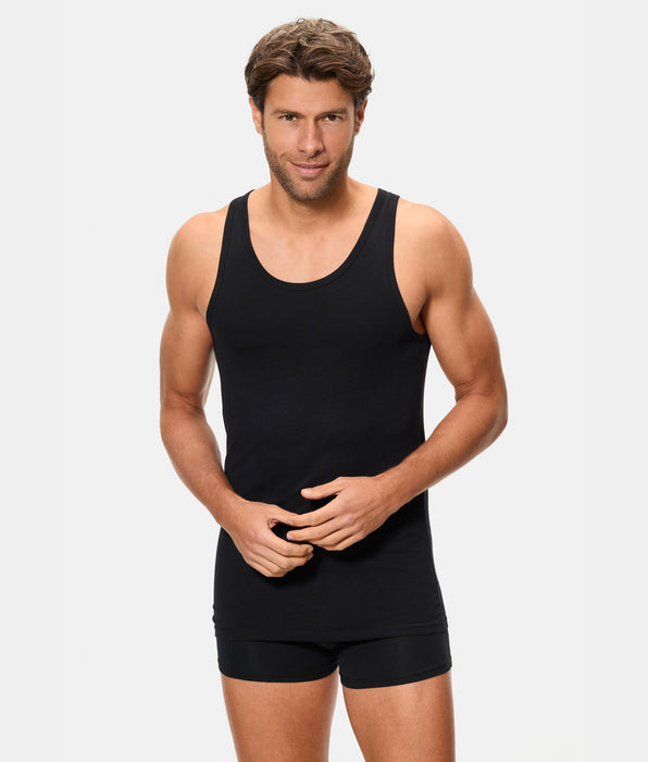 Abanderado Men's Regul'activ Thermoregulatory Technology Stretch Cotton Tank Top in Black