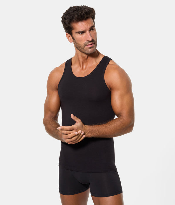 Abanderado Men's Regul'activ Thermoregulatory Technology Stretch Cotton Tank Top in Black