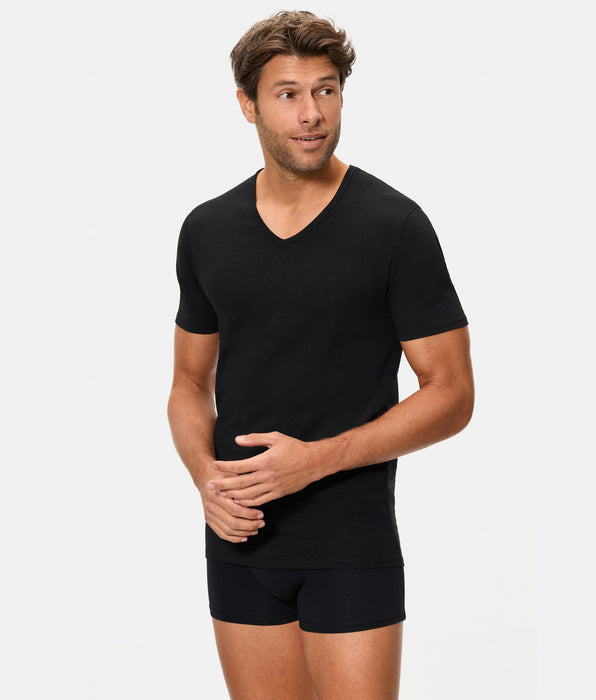 Abanderado Men's Black Short-Sleeved V-Neck T-Shirt with Regul'activ Thermoregulatory Technology