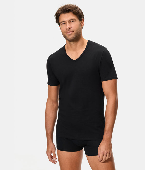 Abanderado Men's Black Short-Sleeved V-Neck T-Shirt with Regul'activ Thermoregulatory Technology
