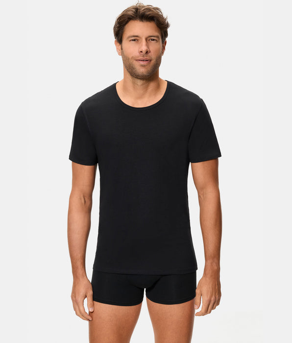 Abanderado T-shirt de homem de manga curta, gola redonda, com tecnologia termorreguladora Regul'activ e algodão elástico, em preto