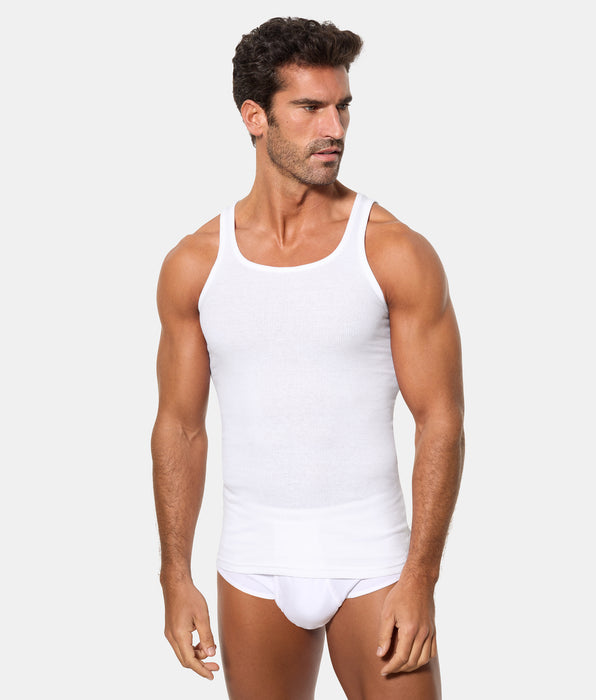 Abanderado Camiseta de Tirantes Algodón 100% Tejido Canalé blanca hombre