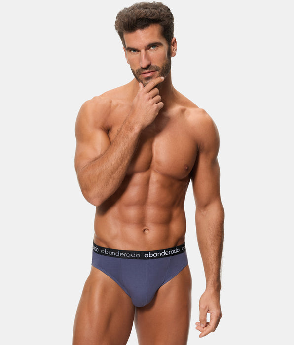 Abanderado Pack of 2 Elastic Cotton Briefs with a blue-gray and blue elastic waistband for men