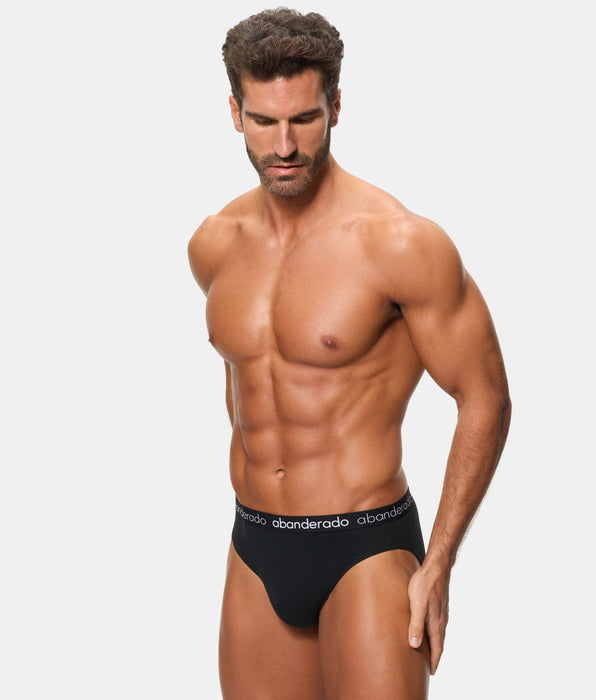 Abanderado Pack of 2 Elastic Cotton Briefs with rubber waistband, blue, grey and black for men