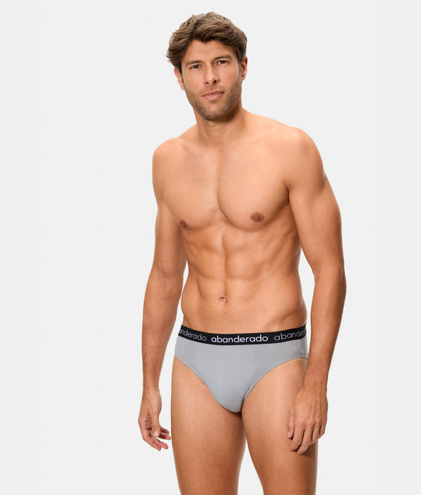 Abanderado Pack of 2 Elastic Cotton Briefs with rubber waistband, blue, grey and black for men