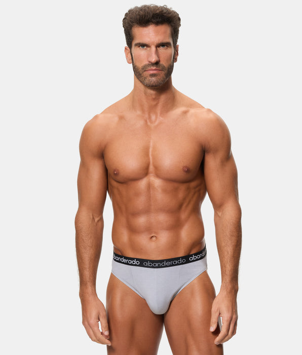 Abanderado Pack of 2 Elastic Cotton Briefs with rubber waistband, blue, grey and black for men