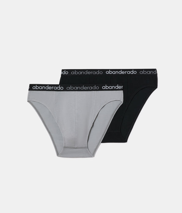 Abanderado Pack de 2 cuecas elásticas de algodão com cós de borracha, azul, cinzento e preto para homem