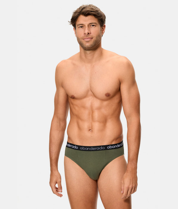 Abanderado Pack of 2 men's elastic cotton briefs with a khaki and black elastic waistband