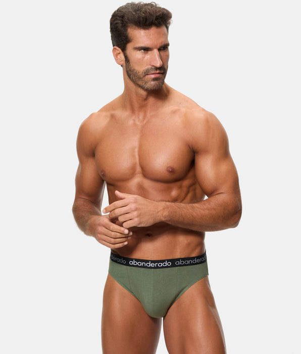 Abanderado Pack of 2 men's elastic cotton briefs with a khaki and black elastic waistband