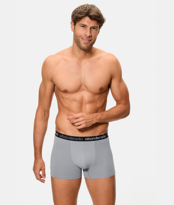Abanderado Pack de 2 boxers de algodão elástico com cós elástico, azul, cinzento e preto para homem