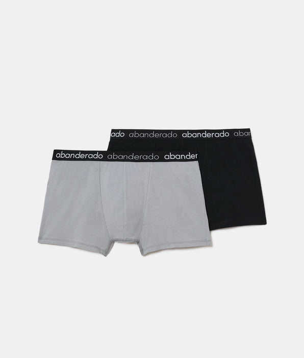 Abanderado Pack de 2 boxers de algodão elástico com cós elástico, azul, cinzento e preto para homem