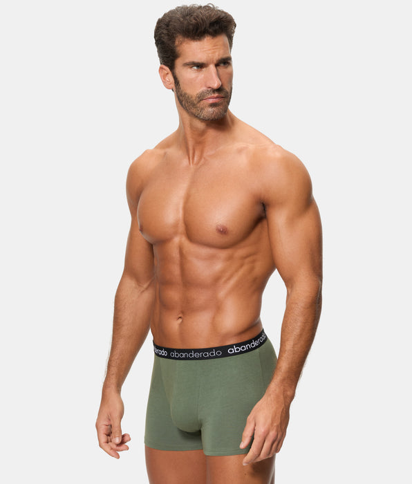 Abanderado Pack of 2 elastic cotton boxers with a khaki and black elastic waistband for men