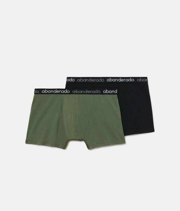 Abanderado Pack de 2 boxers elásticos de algodão com cós elástico caqui e preto para homem