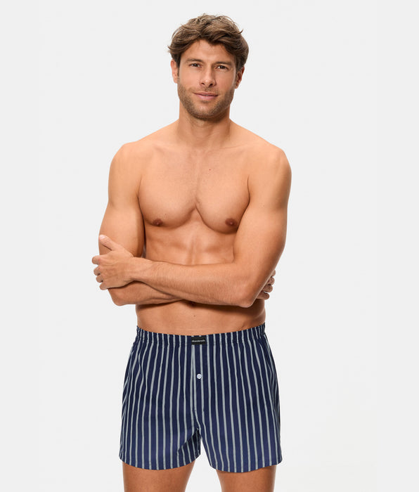 Abanderado Pack de 2 boxers para homem em tecido 100% algodão com estampas de riscas azuis e castanhas