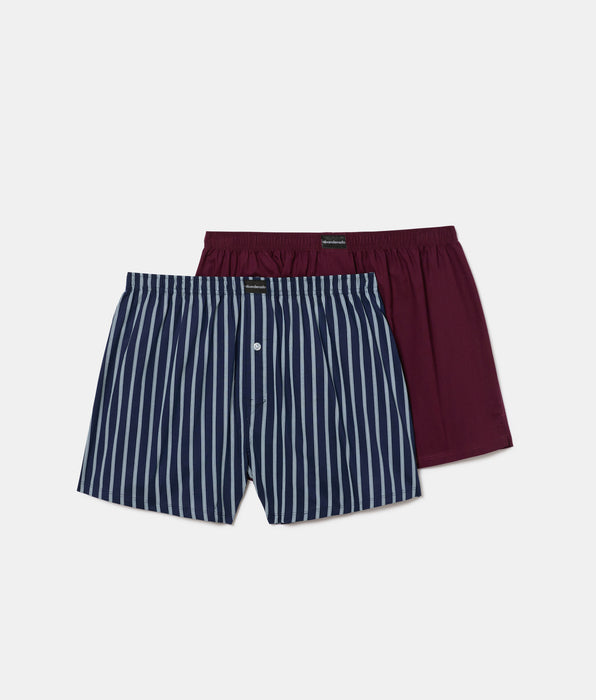 Abanderado Pack de 2 boxers para homem em tecido 100% algodão com estampas de riscas azuis e castanhas
