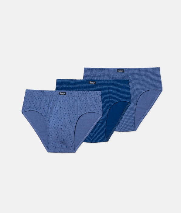 Abanderado Pack de tres slips semicortos de hombre con estampados tonos azules