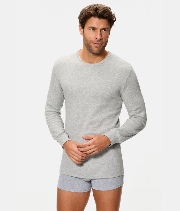 Abanderado Men's Long Sleeve Thermal T-Shirt with Round Neck, 100% Cotton, Dark Grey