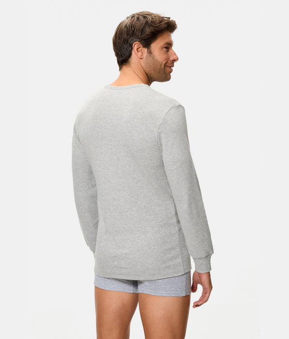 Abanderado T-shirt térmica de manga comprida para homem com gola redonda, 100% algodão, cinzento-escuro