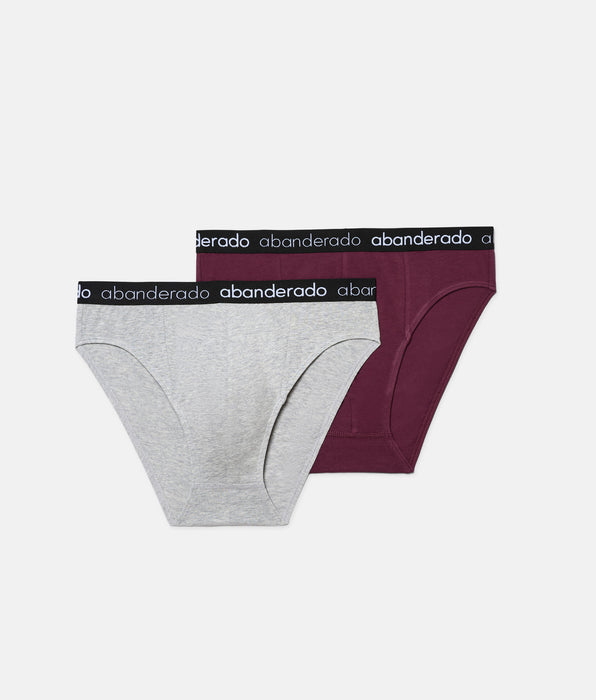 Abanderado Pack de dos slips de hombre de algodón elástico logo cintura burdeos y gris