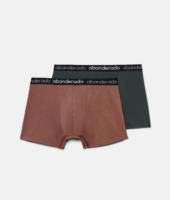 Abanderado Pack de dos boxers de hombre de algodón elástico logo cintura verde y canela