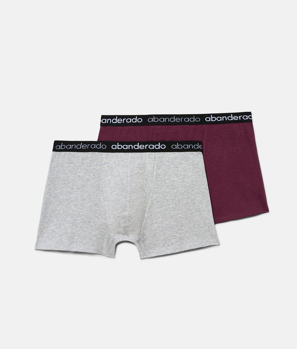 Abanderado Pack de dos boxers de hombre de algodón elástico logo cintura burdeos y gris
