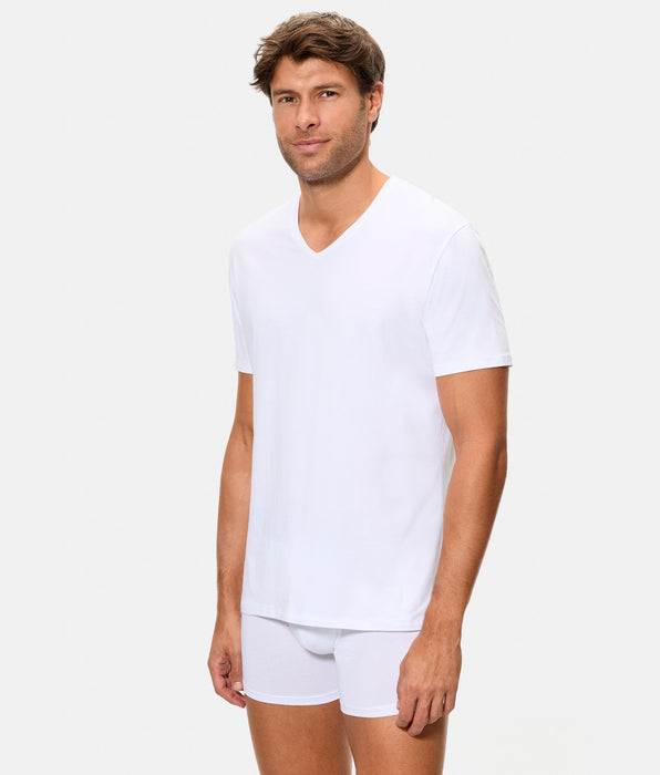 Abanderado Camiseta algodón Supima Premium manga corta cuello V blanco
