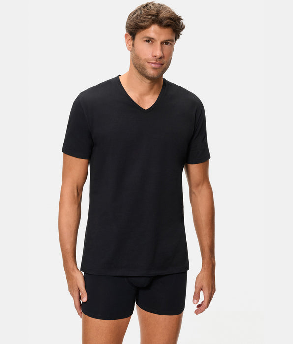 Abanderado Camiseta algodón Supima Premium manga corta cuello V negro